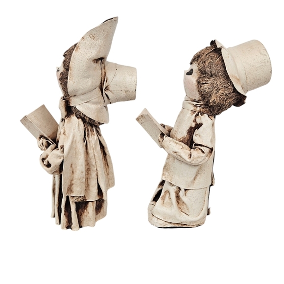Vintage Minimalist Paper Mache‎ Boy & Girl 12" Christmas Caroler Set of 2 - Picture 3 of 10
